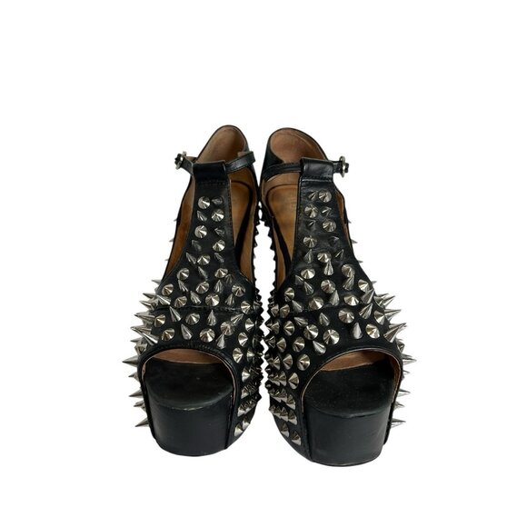 JEFFREY‎ CAMPBELL Foxy Spike Black Platform Strappy Studded Heels - US Womens 8M - Picture 2 of 8